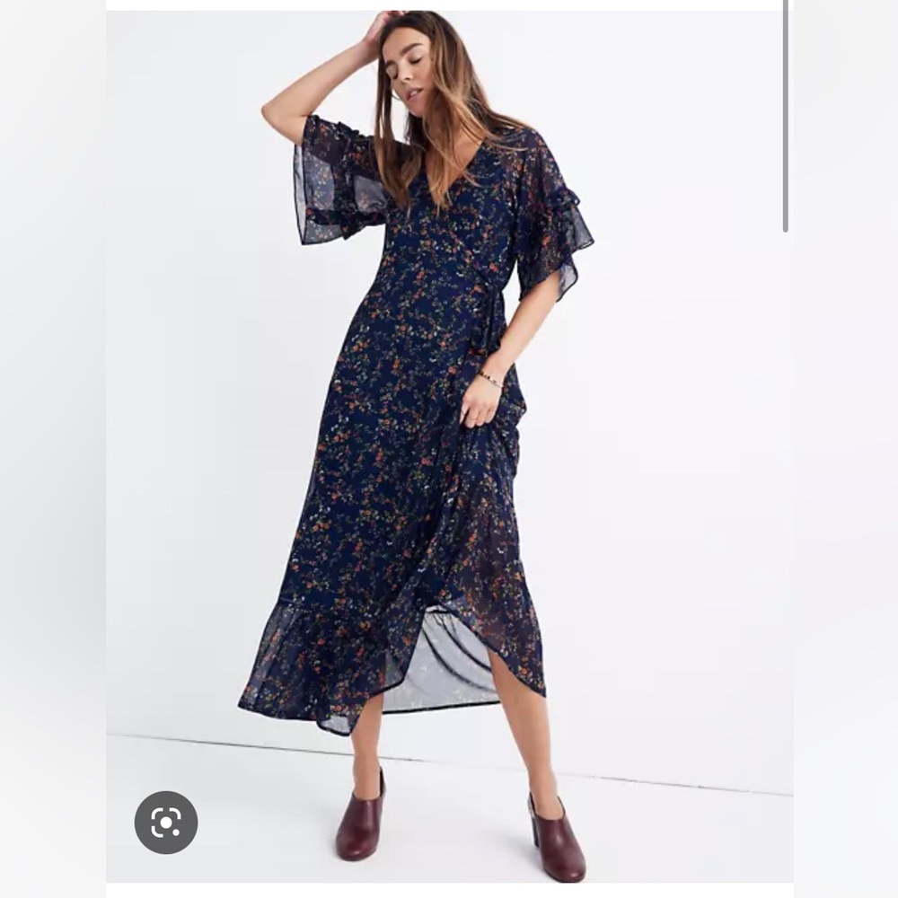 Madewell blue floral maxi wrap dress